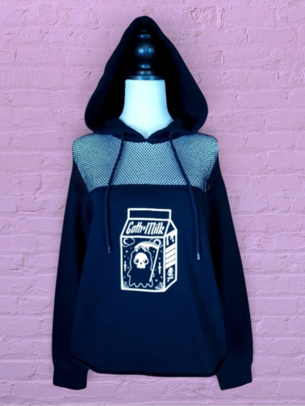 Hot Topic Sweatshirt Top Black White Hoodie Goth Milk Mesh Mall Goth Punk M
